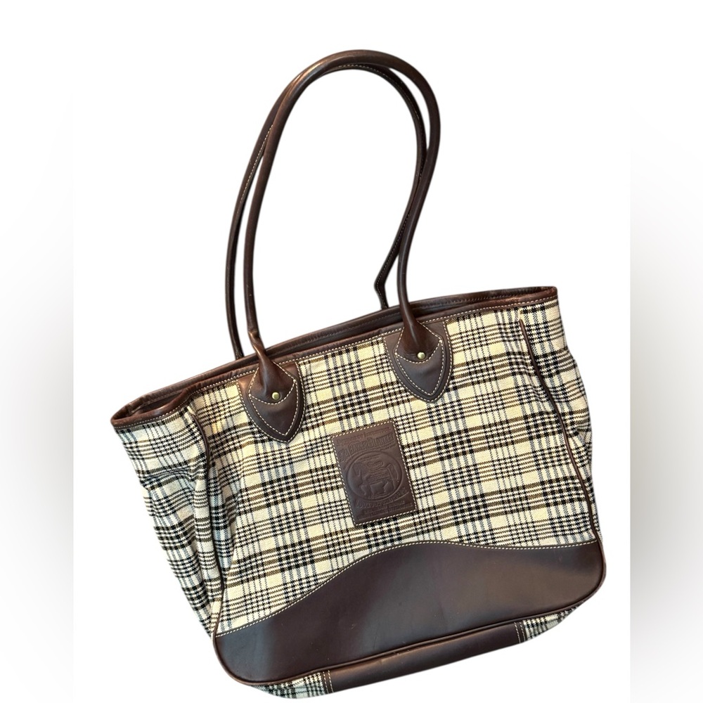 5/A Baker Blanket Co Plaid Tote Bag with Brown Accents Leather Canvas